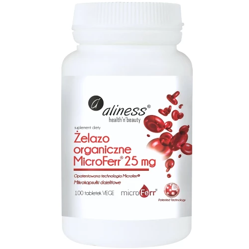 Aliness - Żelazo Organiczne MicroFerr® 25 mg - 100 tabletek Aliness - Żelazo Organiczne MicroFerr® 25 mg - 100 tabletek